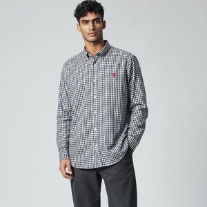 Ralph Lauren Black White Gingham Check Button Down Oxford Shirt - Large